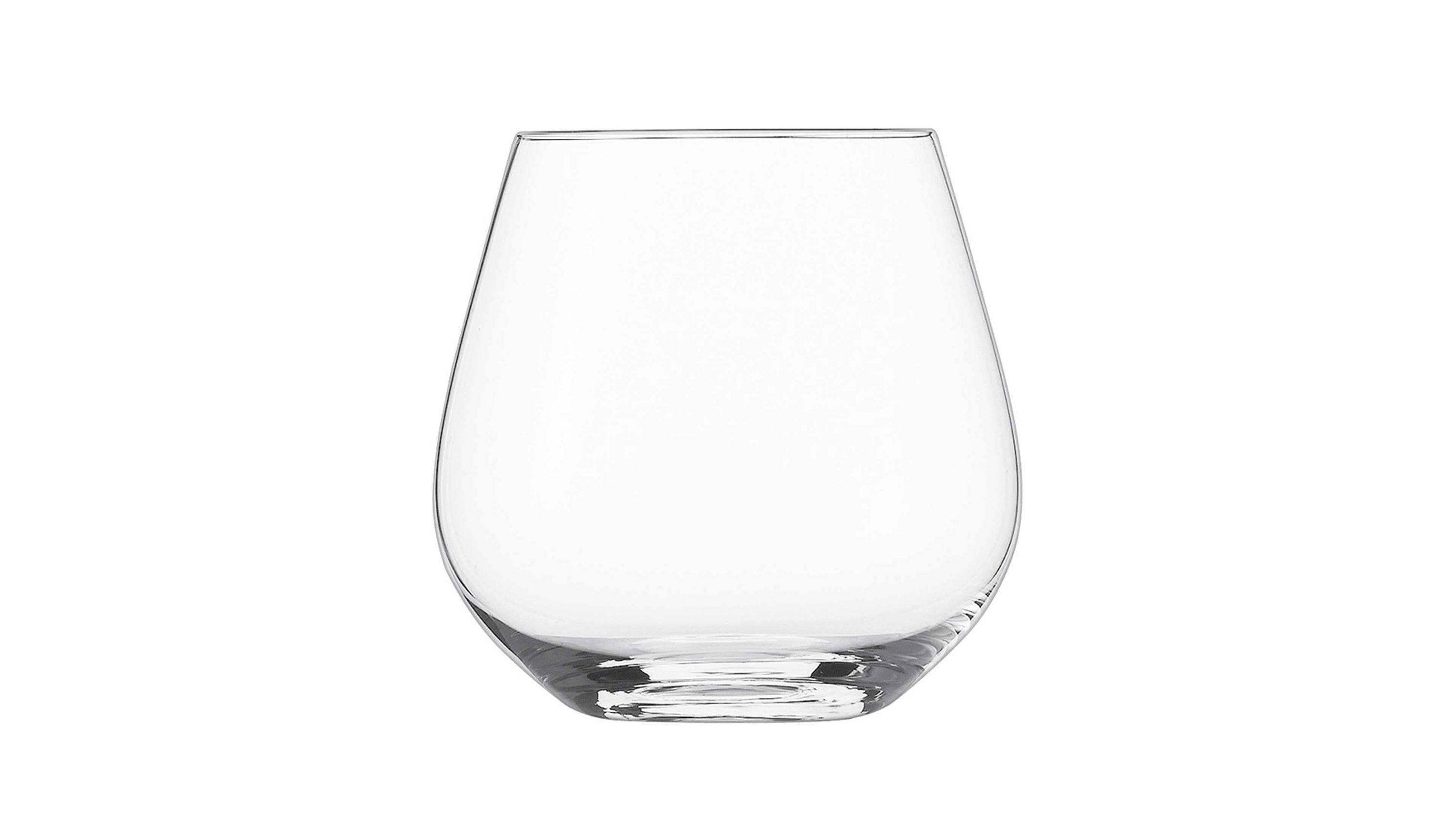 Klarer bauchiger Weinbecher ohne Stiel aus transparentem Glas