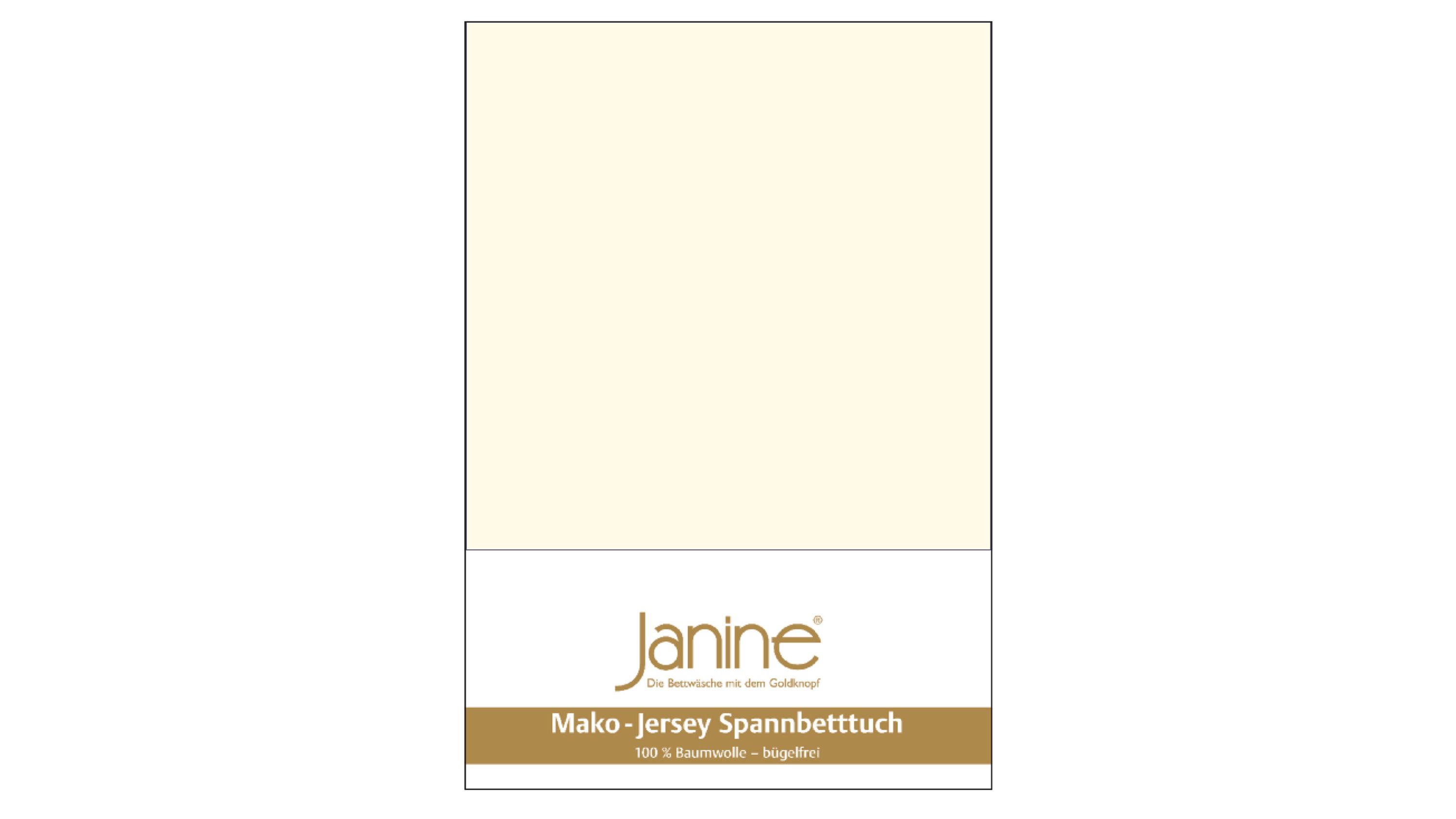 Beiges Spannbettlaken aus Jersey-Stoff mit Verpackung und Markenaufdruck Janine