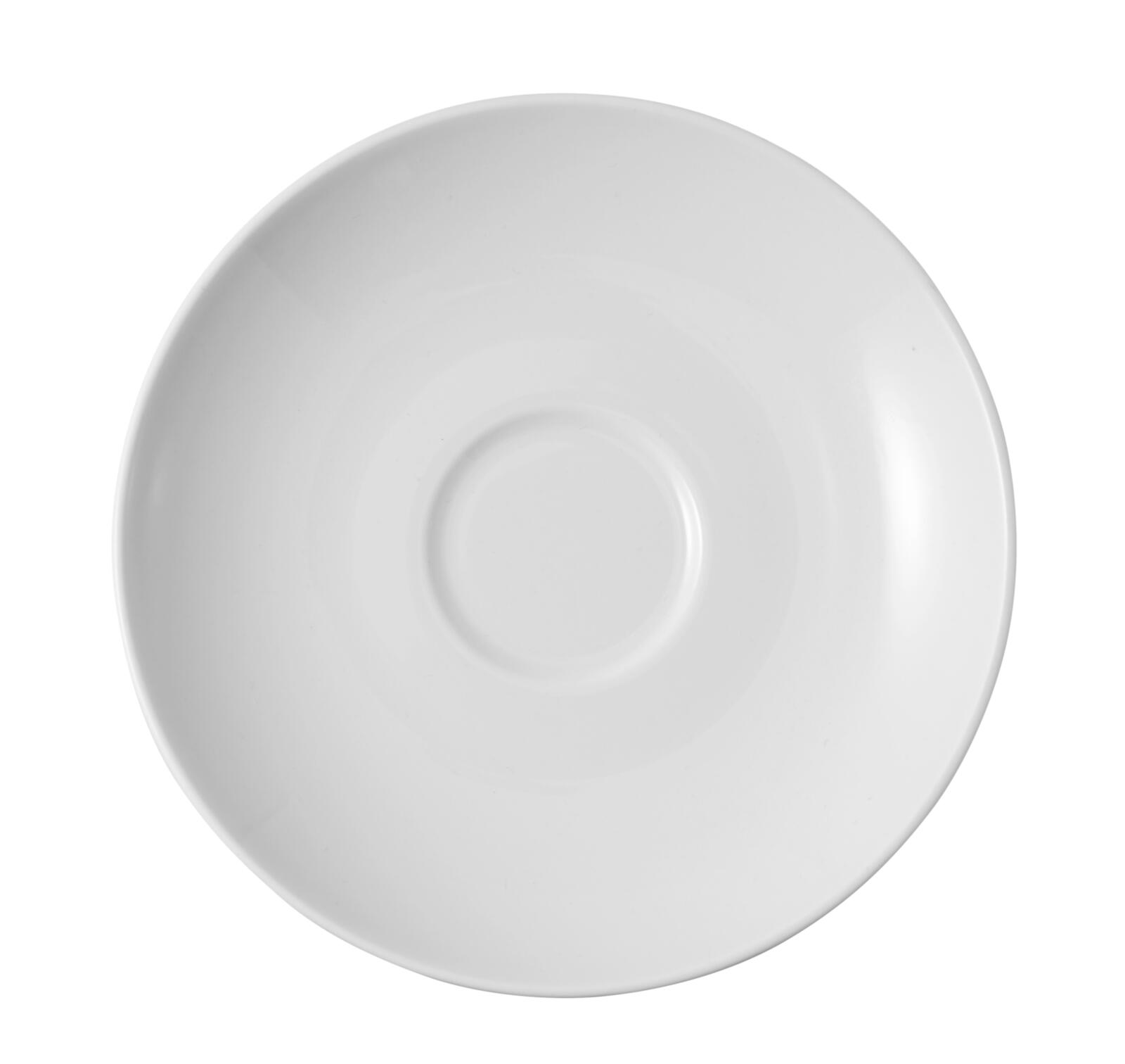 Weiße Untertasse mit vertiefter Mitte als schlichtes Zubehör für Tassen im modernen Tischgedeck