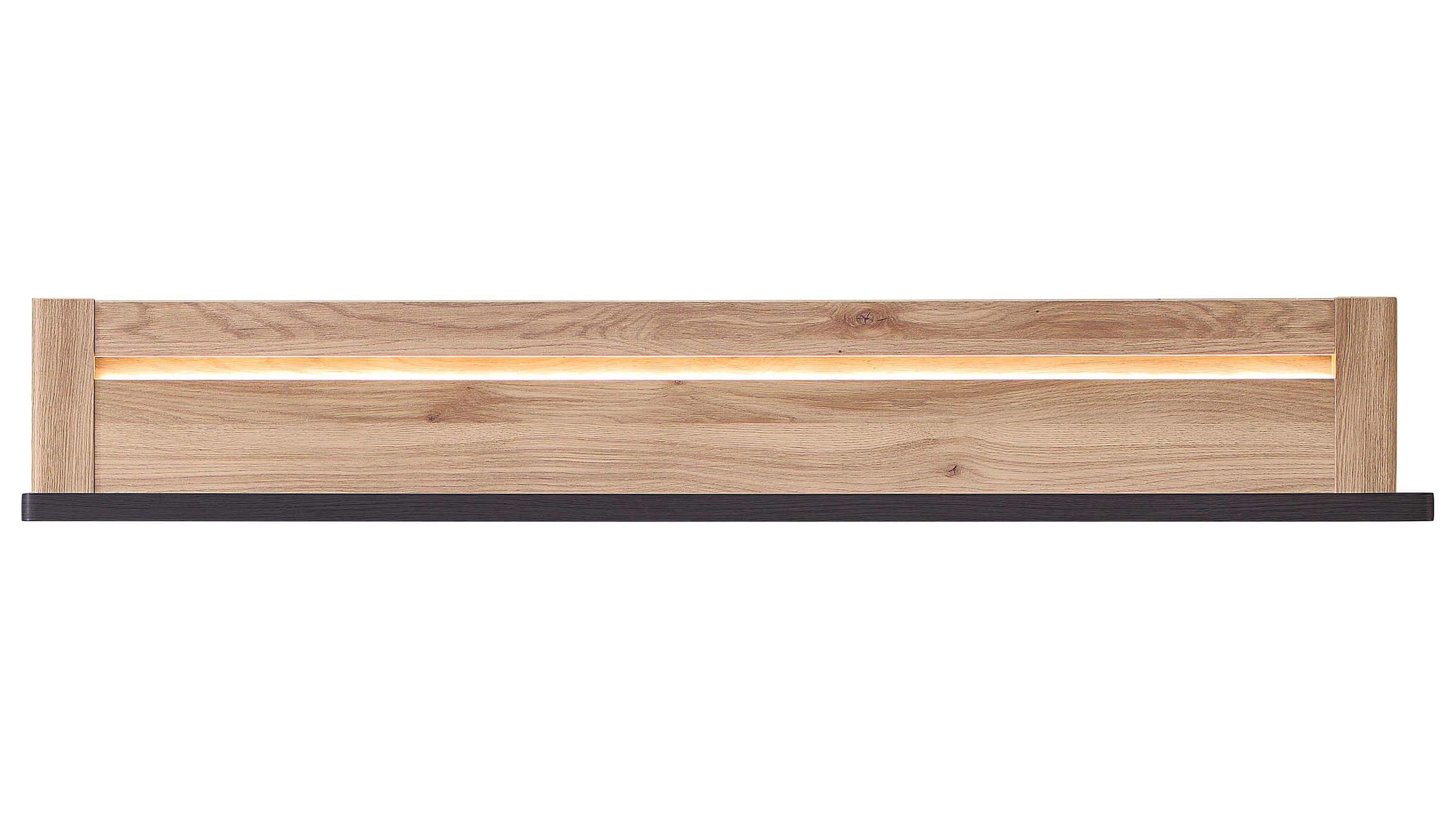 Rechteckiges Wandboard mit hellem Holz und dunklem Unterboden mit integrierter Beleuchtung